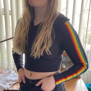 Long sleeve black crop top with rainbow